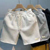 Suvised jooksupüksid meestele Vabaaja sörkimisspordipüksid Lainemustriga ühevärvilised pingutusnöörid lahtised kuivad jõusaalispordipüksid