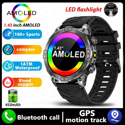 Pentru Huawei Xiaomi Nou ceas inteligent de 1,43 inci Bărbați Busolă altitudine GPS Sport 1ATM Ceas impermeabil Bluetooth Talk SmartWatches