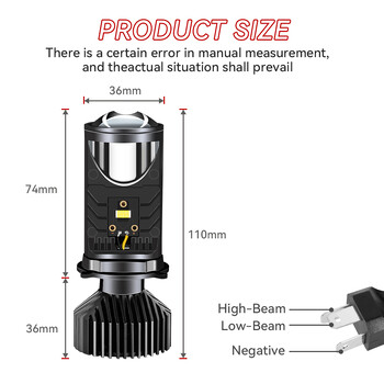 Y6 H4 LED проектор за фарове Обектив за проектор с вентилатор за охлаждане 90W Автомобилна крушка Hi Lo Beam 12V