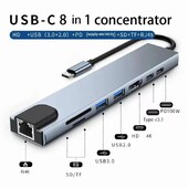 USB 8-ühes tüüpi C 3 1 kuni 4k HDTV jaoturi adapter Sd Tf Rj45 kaardilugejaga Pd kiirlaadimine Macbooki sülearvutile