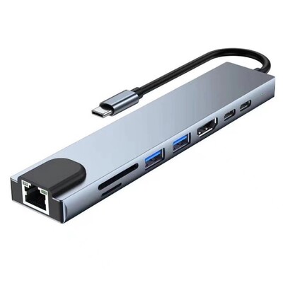 USB 8-ühes tüüpi C 3 1 kuni 4k HDTV jaoturi adapter Sd Tf Rj45 kaardilugejaga Pd kiirlaadimine Macbooki sülearvutile