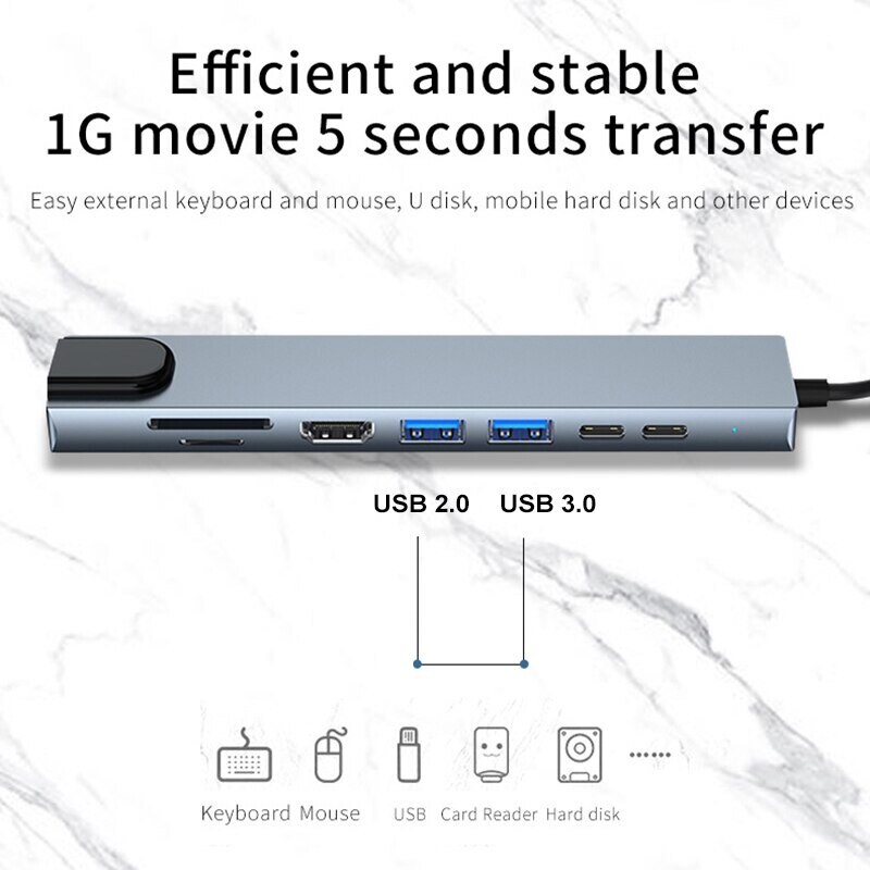 USB 8-ühes tüüpi C 3 1 kuni 4k HDTV jaoturi adapter Sd Tf Rj45 kaardilugejaga Pd kiirlaadimine Macbooki sülearvutile
