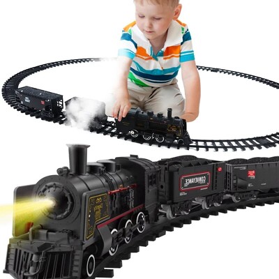 Σετ τρένου - Ηλεκτρικά παιχνίδια τρένου με καπνό. Φως και ήχοι, Σετ τρένου για αγόρια με κινητήρα ατμομηχανής. Βαγόνια και ράγες
