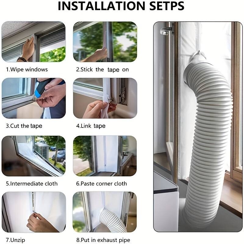 Universal Air Lock Σφραγίδα παραθύρου Υφασμάτινη πλάκα 3 4 5m Hot Airs Stop Εξόδου Κοντίσιονερ Κιτ στεγανοποίησης παραθύρου με φερμουάρ και κόλλα γρήγορα