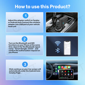 Tripodpie 2in1 Wireless Carplay Adapter Android Auto Έξυπνο USB Dongle Plug and Play για Havel Kia Volvo Audi MG VW Hyundai Jeep