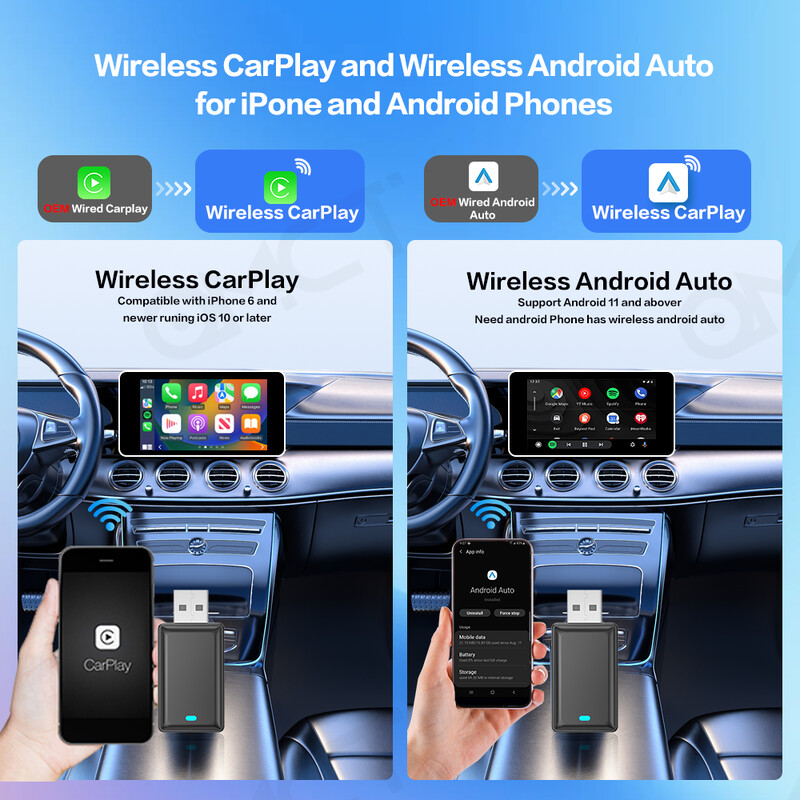 Trikojas 2in1 belaidis Carplay adapteris Android Auto Smart USB Dongle Plug and Play, skirtas Havel Kia Volvo Audi MG VW Hyundai Jeep