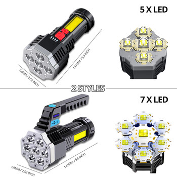 Επαναφορτιζόμενοι φακοί Led υψηλής ισχύος 7LED Φακός Camping With Cob Side Light Ελαφρύς εξωτερικός φωτισμός ABS Υλικό