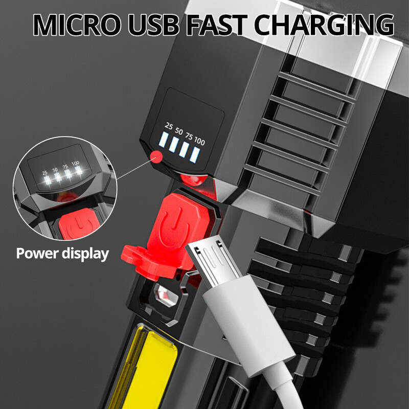 Lanterne cu LED-uri reîncărcabile de mare putere, lanternă de camping cu 7 LED, cu lumină laterală Cob, iluminare ușoară în aer liber Material ABS