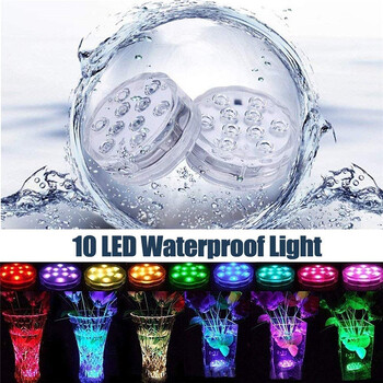 10leds RGB Led Υποβρύχιο Φως Υποβρύχιο Φωτιστικό Νυχτερινής Λειτουργίας Μπαταρία Φως Κήπου Πισίνας Μπολ Βάζο για Γαμήλια Πάρτυ