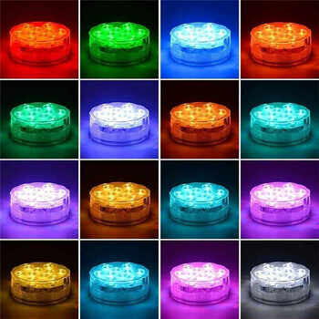 10leds RGB Led потопяема светлина Подводна нощна лампа Батерийна градинска светлина за плувен басейн за сватбено тържество Ваза Купа