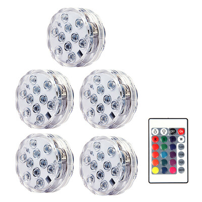 10 LED-es RGB LED-es merülőlámpa víz alatti éjszakai lámpa elemmel működő kerti úszómedence világítás esküvői parti váza tálhoz