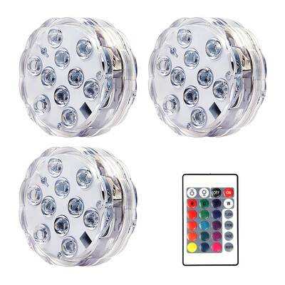 10 LED-es RGB LED-es merülőlámpa víz alatti éjszakai lámpa elemmel működő kerti úszómedence világítás esküvői parti váza tálhoz