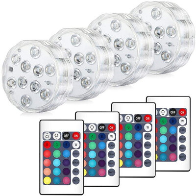 10 LED-es RGB LED-es merülőlámpa víz alatti éjszakai lámpa elemmel működő kerti úszómedence világítás esküvői parti váza tálhoz