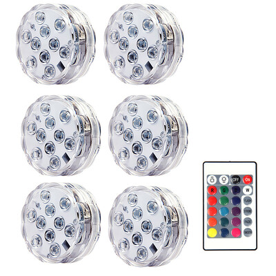 10 LED-es RGB LED-es merülőlámpa víz alatti éjszakai lámpa elemmel működő kerti úszómedence világítás esküvői parti váza tálhoz