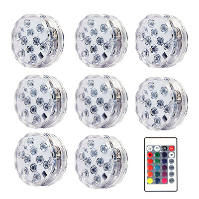 10 LED-es RGB LED-es merülőlámpa víz alatti éjszakai lámpa elemmel működő kerti úszómedence világítás esküvői parti váza tálhoz