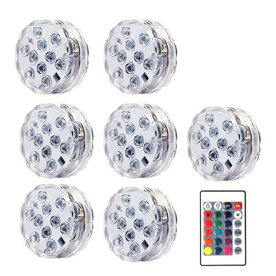 10 LED-es RGB LED-es merülőlámpa víz alatti éjszakai lámpa elemmel működő kerti úszómedence világítás esküvői parti váza tálhoz