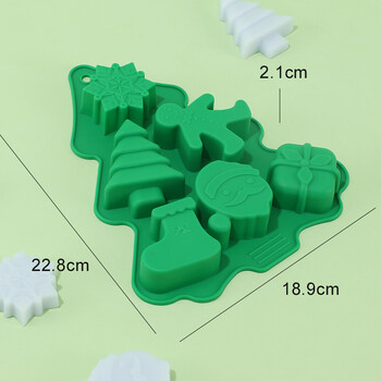 Коледна елха с 6 дупки, хранителна силиконова форма за торта, снежинка, Дядо Коледа, коледен чорап, форма за торта