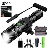 Profesionalus „High Lum“ LED žibintuvėlis medžioklei „Tactical Night Scout Lights Set L2 Fish Light“, USB įkraunamas vandeniui atsparus žibintuvėlis