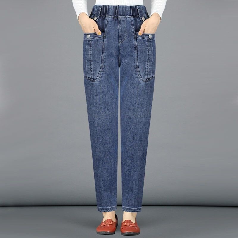 Fashion Mom Jeans Γυναικεία Φθινοπωρινή Λεπτό Παντελόνι Χαρέμι από Καρότο Ψηλόμεσο Slim Casual Εννέα Πόντοι Μεσήλικες Γυναικείο Παντελόνι