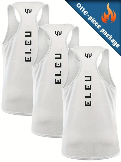 Cămașă fără mâneci cu imprimeu cu litere pentru bărbați, 1 bucată, atletism, uscare rapidă, respirabilă, ușor elastică, care absoarbe umezeala, maică liber trenă