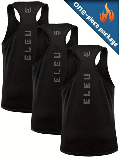 Cămașă fără mâneci cu imprimeu cu litere pentru bărbați, 1 bucată, atletism, uscare rapidă, respirabilă, ușor elastică, care absoarbe umezeala, maică liber trenă