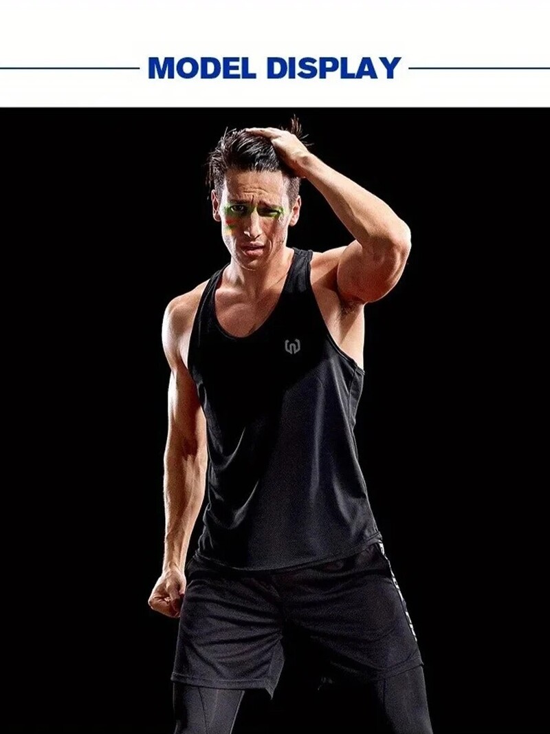 Cămașă fără mâneci cu imprimeu cu litere pentru bărbați, 1 bucată, atletism, uscare rapidă, respirabilă, ușor elastică, care absoarbe umezeala, maică liber trenă