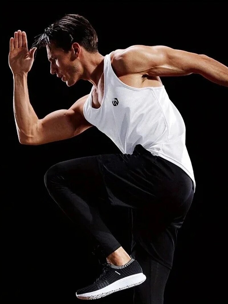 Cămașă fără mâneci cu imprimeu cu litere pentru bărbați, 1 bucată, atletism, uscare rapidă, respirabilă, ușor elastică, care absoarbe umezeala, maică liber trenă