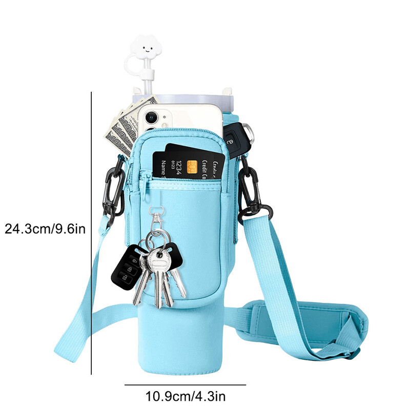 40 untsi neopreenist veepudeli kandekott Stanley Quencher Cupi varruka jaoks koos reguleeritava õlarihmaga veepudelihoidiku kotiga