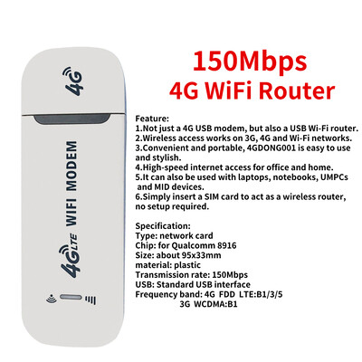 4G bezvadu LTE WiFi maršrutētājs 4G SIM karte pārnēsājama 150Mbps USB modema kabatas tīklāja sargspraudnis mobilais platjoslas savienojums mājas biroja WiFi
