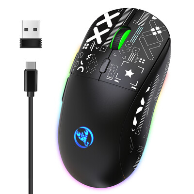 Mouse mecanic fără fir hxsj T90 2.4G Mouse pentru jocuri RGB Mouse ergonomic 10 milioane de apăsări 3600 DPI Mouse 11 moduri de iluminare RGB Mouse