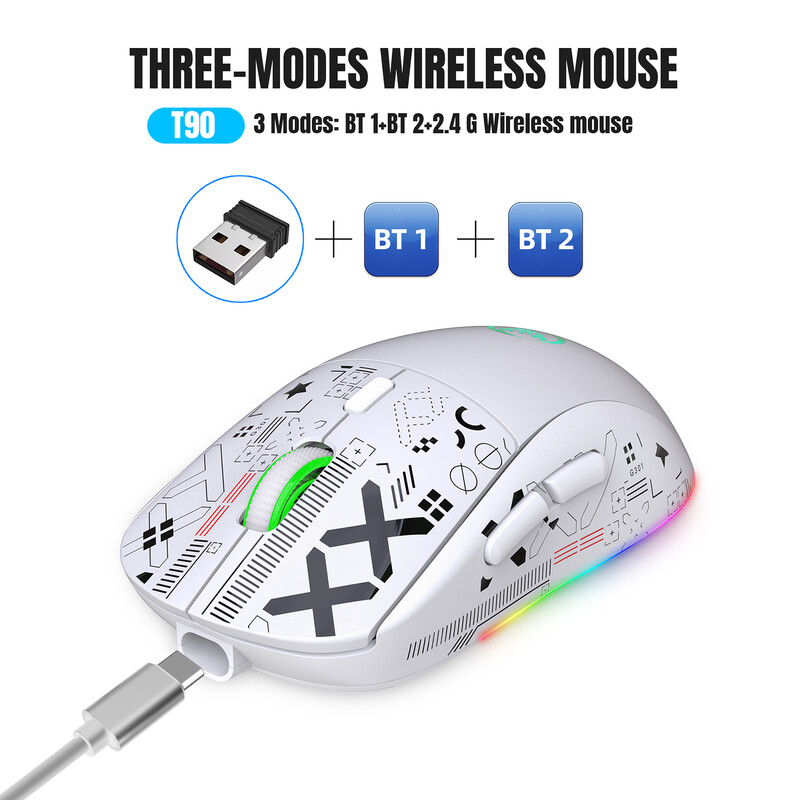 Mouse mecanic fără fir hxsj T90 2.4G Mouse pentru jocuri RGB Mouse ergonomic 10 milioane de apăsări 3600 DPI Mouse 11 moduri de iluminare RGB Mouse
