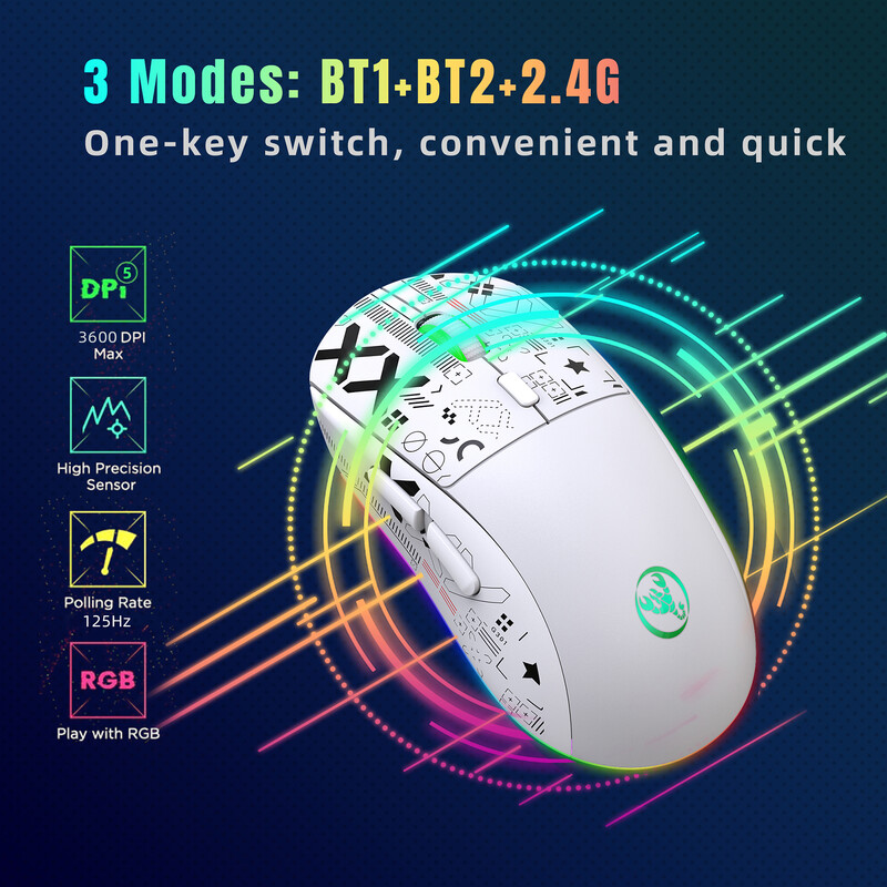 Mouse mecanic fără fir hxsj T90 2.4G Mouse pentru jocuri RGB Mouse ergonomic 10 milioane de apăsări 3600 DPI Mouse 11 moduri de iluminare RGB Mouse