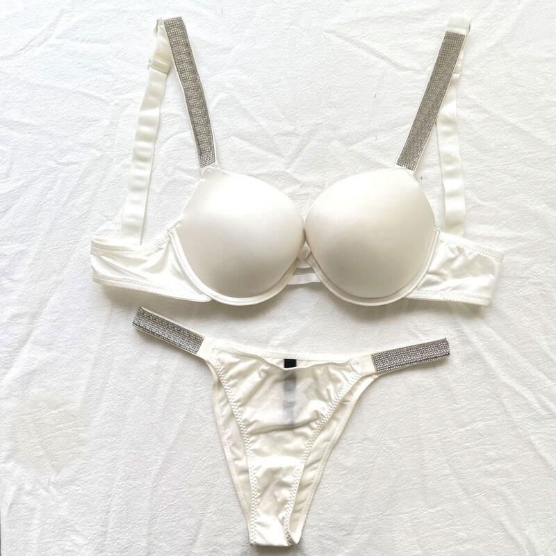 Push Up Pink Sexy Moteriškas apatinio trikotažo rinkinys Kalnų krištolas raidėmis Patogios kelnaitės Prekės ženklo didesnio dydžio nėriniuotos liemenėlės trumpas kostiumas, besiūlis apatinis trikotažas