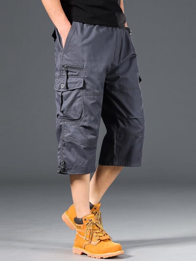 Καλοκαιρινό ανδρικό σορτς Cargo Loose Casual Παντελόνι Κάτω Γόνατο Ελαστική Μέση Plus Size Outdoor Jogging Tactical Capri