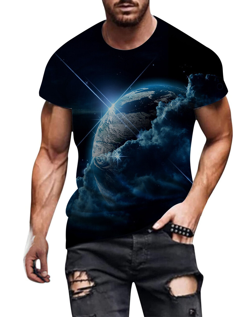 3D marginti marškinėliai 2024 m. Europos ir Amerikos pavasario ir vasaros nauji vyriški marškinėliai, laisvalaikio viršūnės apvaliu kaklu ir trumpomis rankovėmis 