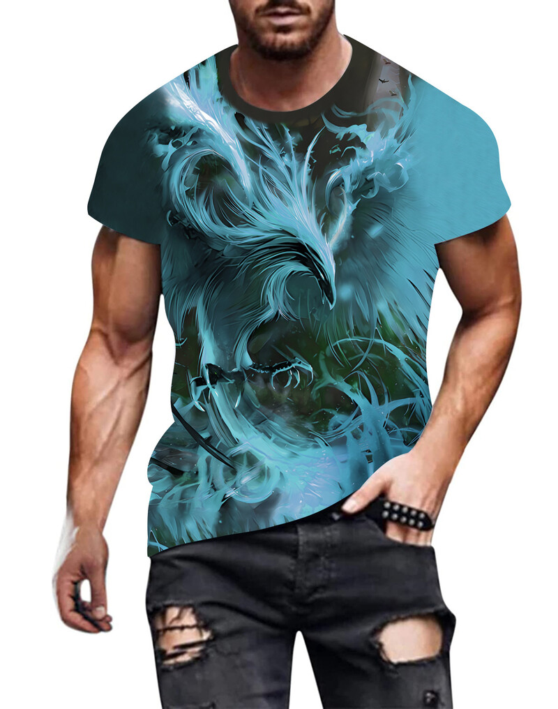 3D marginti marškinėliai 2024 m. Europos ir Amerikos pavasario ir vasaros nauji vyriški marškinėliai, laisvalaikio viršūnės apvaliu kaklu ir trumpomis rankovėmis 