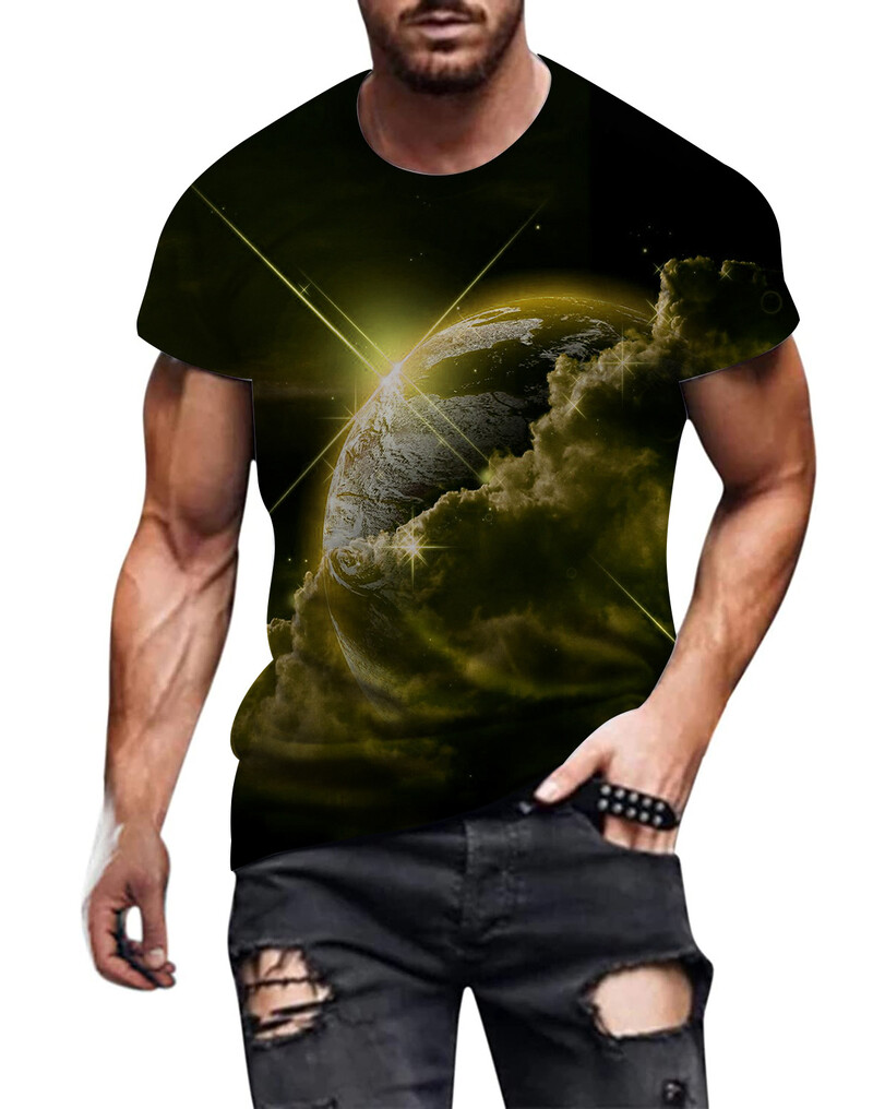 3D marginti marškinėliai 2024 m. Europos ir Amerikos pavasario ir vasaros nauji vyriški marškinėliai, laisvalaikio viršūnės apvaliu kaklu ir trumpomis rankovėmis 