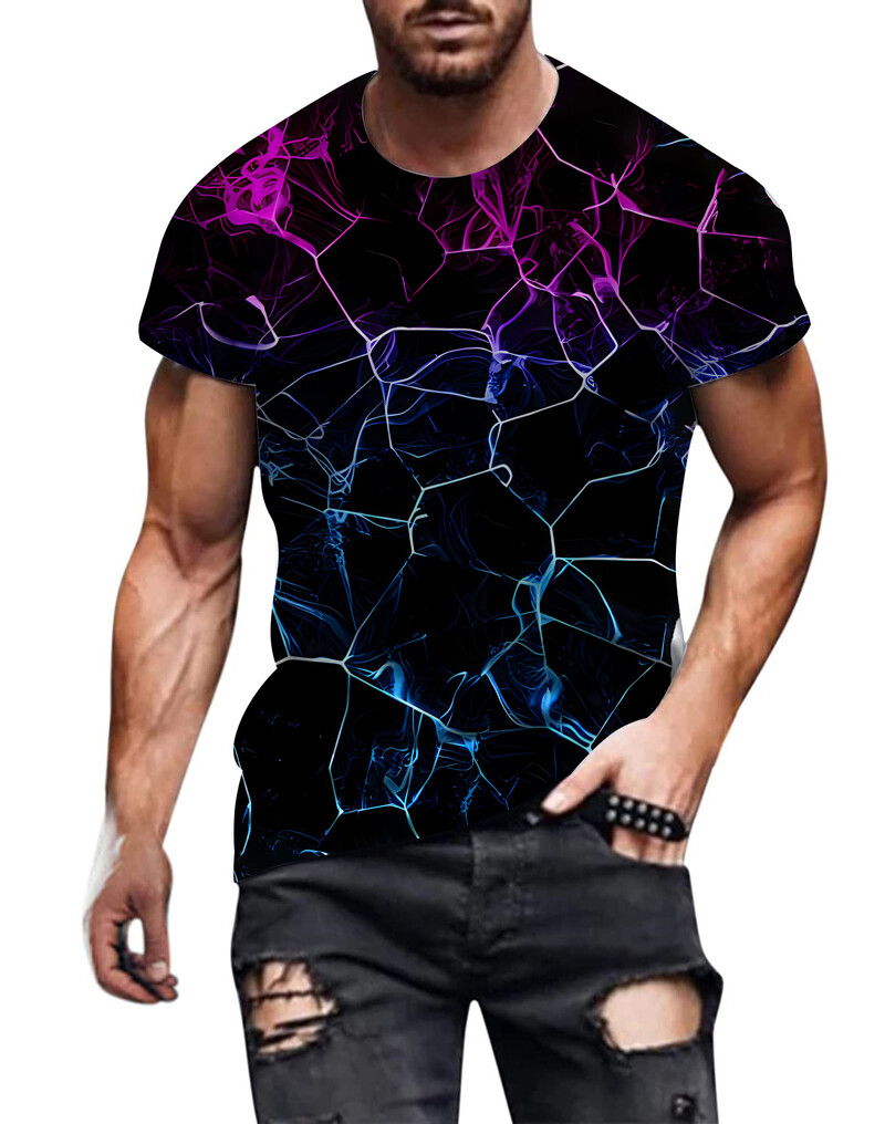 3D marginti marškinėliai 2024 m. Europos ir Amerikos pavasario ir vasaros nauji vyriški marškinėliai, laisvalaikio viršūnės apvaliu kaklu ir trumpomis rankovėmis 