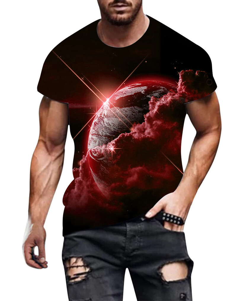 3D marginti marškinėliai 2024 m. Europos ir Amerikos pavasario ir vasaros nauji vyriški marškinėliai, laisvalaikio viršūnės apvaliu kaklu ir trumpomis rankovėmis 
