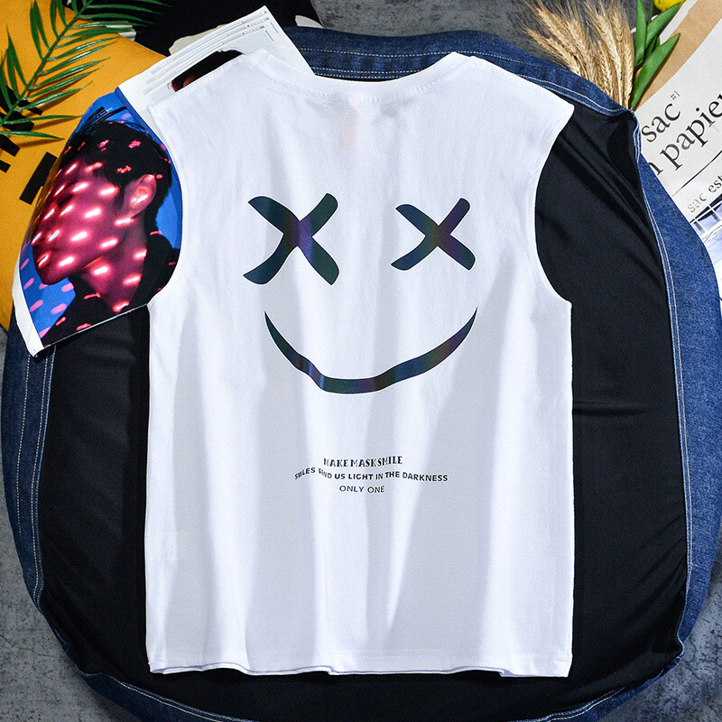 Proljetno ljeto modni prsluk u stilu Hong Konga Muška majica bez rukava s printom okruglog izreza Široka studentska sportska majica