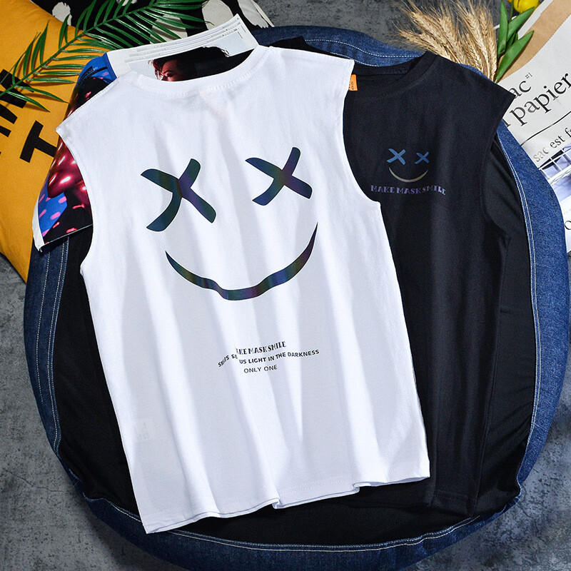 Proljetno ljeto modni prsluk u stilu Hong Konga Muška majica bez rukava s printom okruglog izreza Široka studentska sportska majica