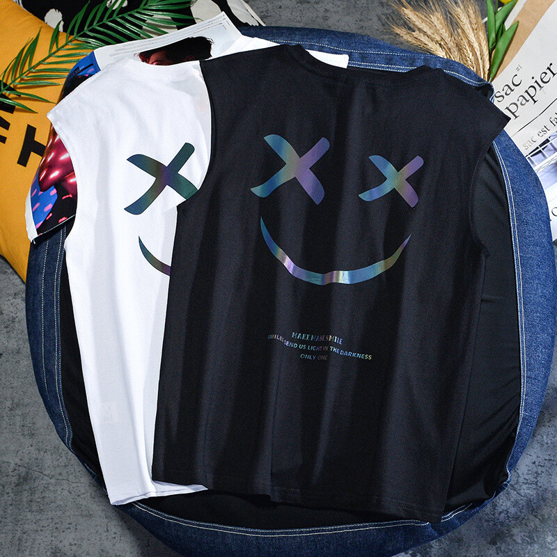 Proljetno ljeto modni prsluk u stilu Hong Konga Muška majica bez rukava s printom okruglog izreza Široka studentska sportska majica