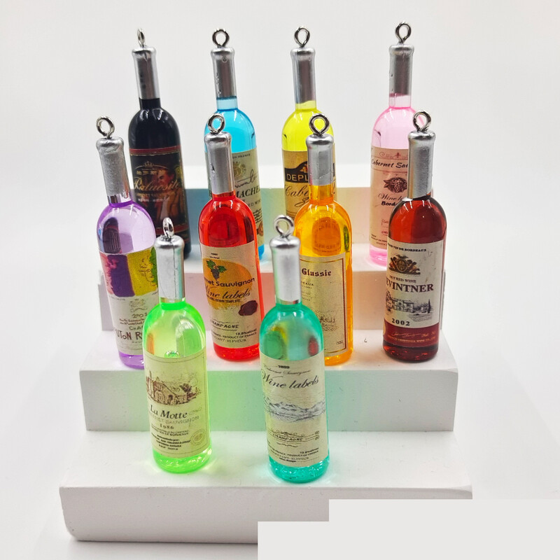 10 gab japāņu un korejiešu simulācijas trīsdimensiju mini vīna pudeles diy sveķu kulonu kulonu auskari kaklarotu rotaslietu aksesuāru materiāls