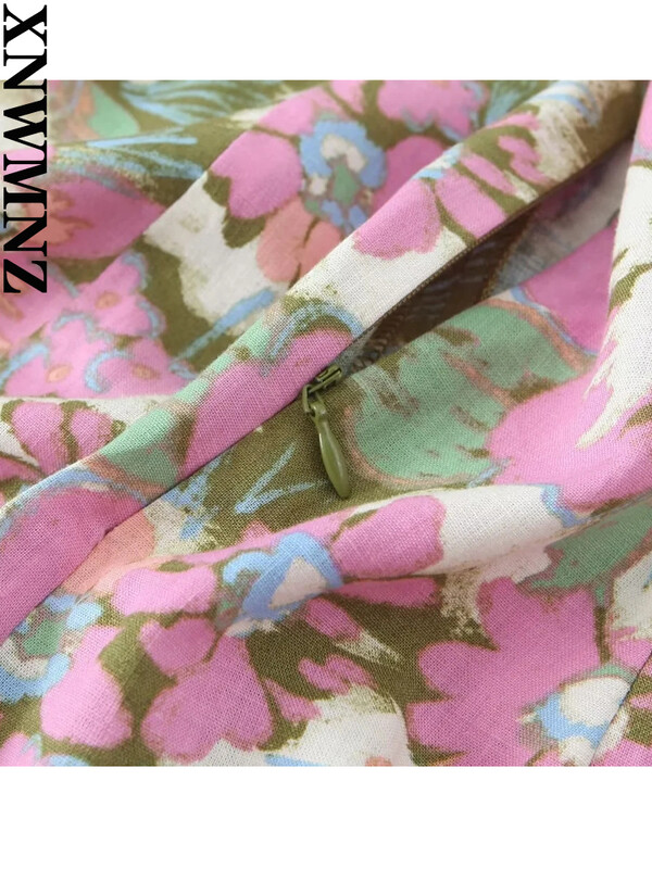 XNWMNZ Γυναικείο λινό μόδας Μικτό φόρεμα με στάμπα λουλουδιών Vacation με ρυθμιζόμενες τιράντες V-λαιμόκοψη Ανοιχτή πίσω γραβάτα μπροστινό σπαστό γυναικείο φόρεμα