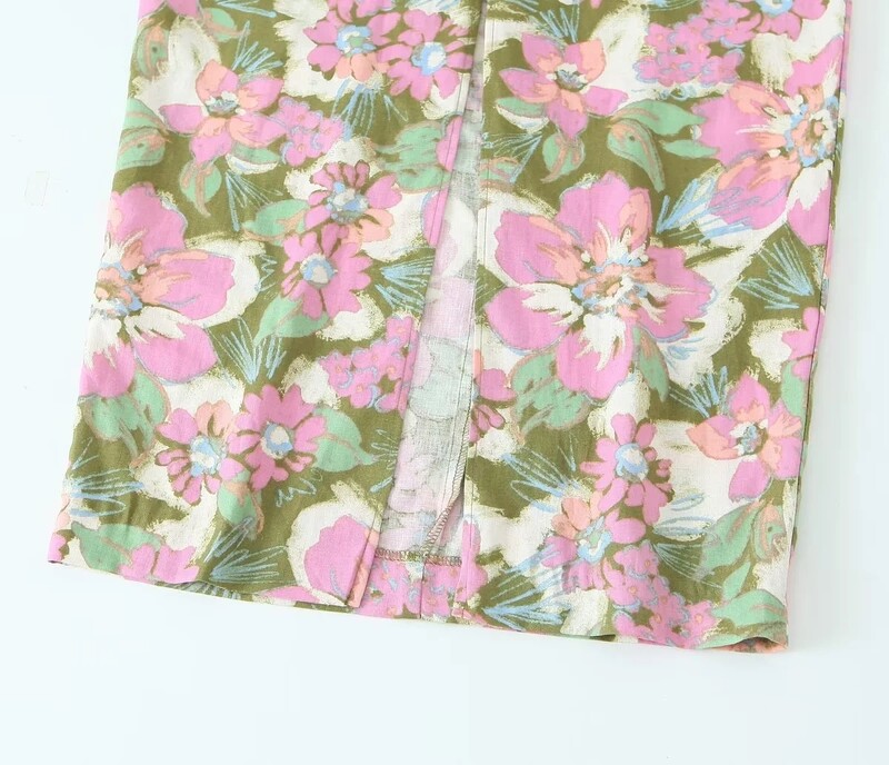 XNWMNZ Γυναικείο λινό μόδας Μικτό φόρεμα με στάμπα λουλουδιών Vacation με ρυθμιζόμενες τιράντες V-λαιμόκοψη Ανοιχτή πίσω γραβάτα μπροστινό σπαστό γυναικείο φόρεμα