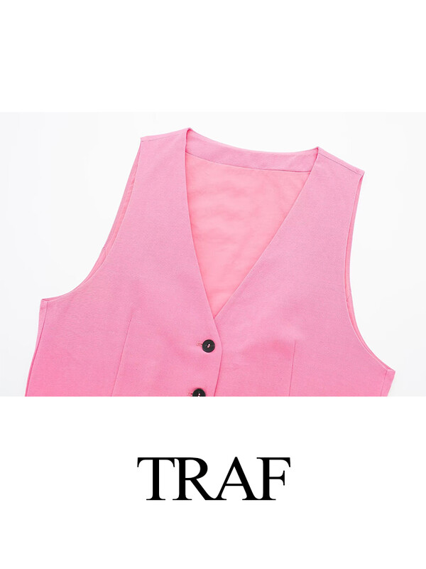 TRAF 2024 Ženski elegantni komplet kratkih hlača bez rukava s jednokopčanim kopčanjem s V izrezom + tanke kratke hlače Žensko uredsko odijelo