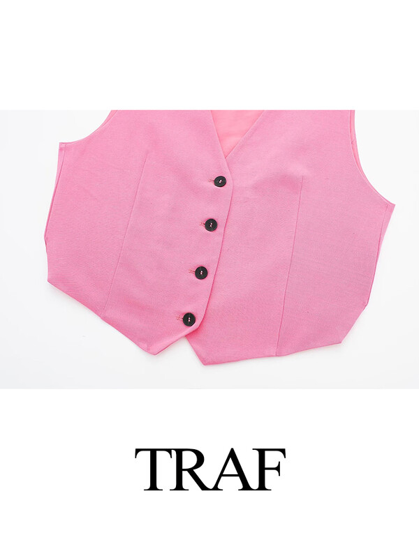 TRAF 2024 Ženski elegantni komplet kratkih hlača bez rukava s jednokopčanim kopčanjem s V izrezom + tanke kratke hlače Žensko uredsko odijelo