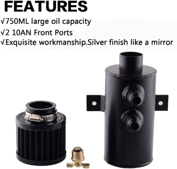 750ml Universal Aluminium Black 10AN Oil Catch Can Exust Reservoir Tank +Breather Filter Baffled Kit Feel Tank OCC-1011-BK