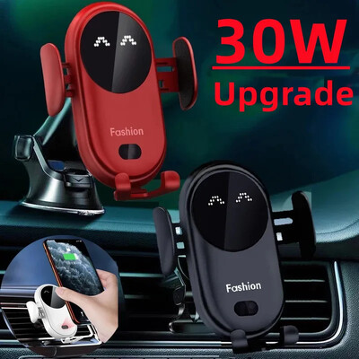 30 W automobilinis belaidis įkroviklis, automatinis prispaudimas infraraudonųjų spindulių indukcinis stovas, skirtas iPhone 11 12 13 14 15 Pro Max Samsung Galaxy S20 Plus