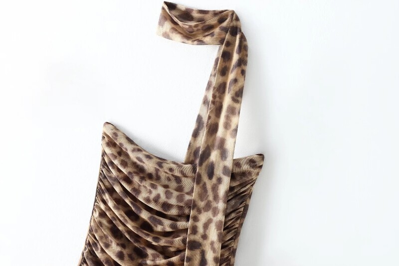 TRAF Leopard Tulle Crop Top Moteriški Spausdinti Ruched Korseto Viršutinė Moteriška Vintažinė Vasarinė Viršutinė Seksualūs Vakarėliui Top Be nugaros